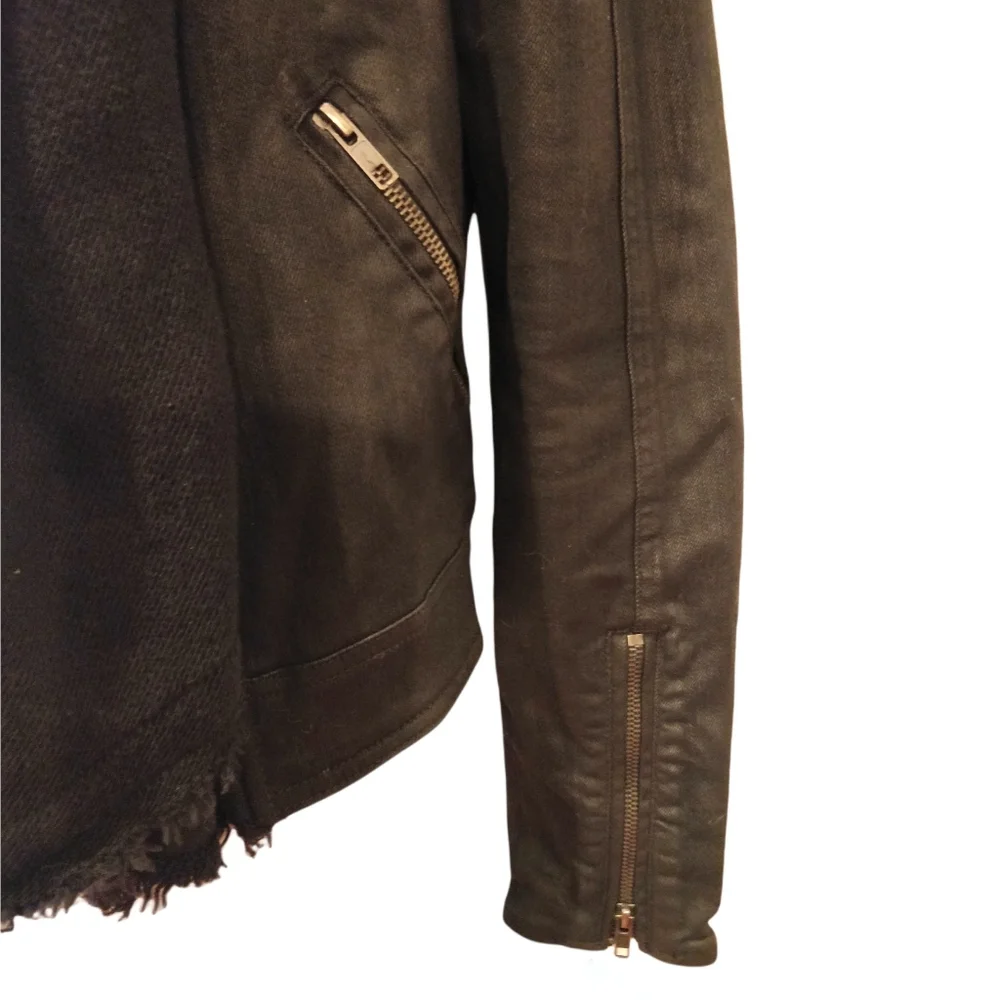 Free people black jacket coated denim front draped knit detail sz.0 - Picture 9 of 16